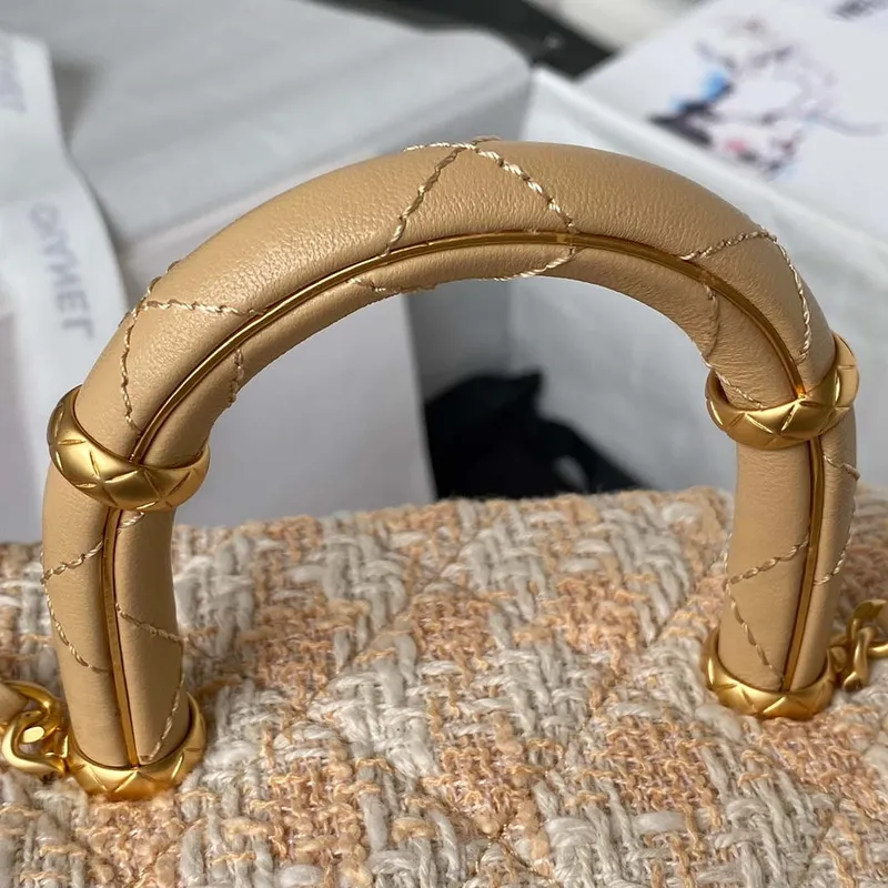 Chanel AS3973 Small Vanity Case Tweed Lambskin & Gold Metal Yellow & White