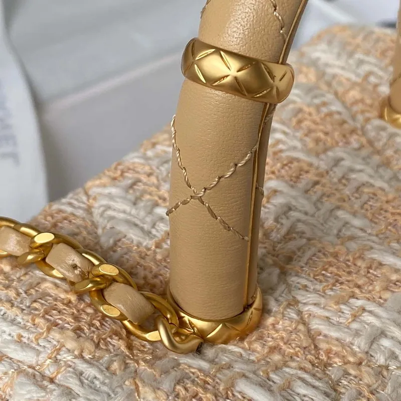 Chanel AS3973 Small Vanity Case Tweed Lambskin & Gold Metal Yellow & White