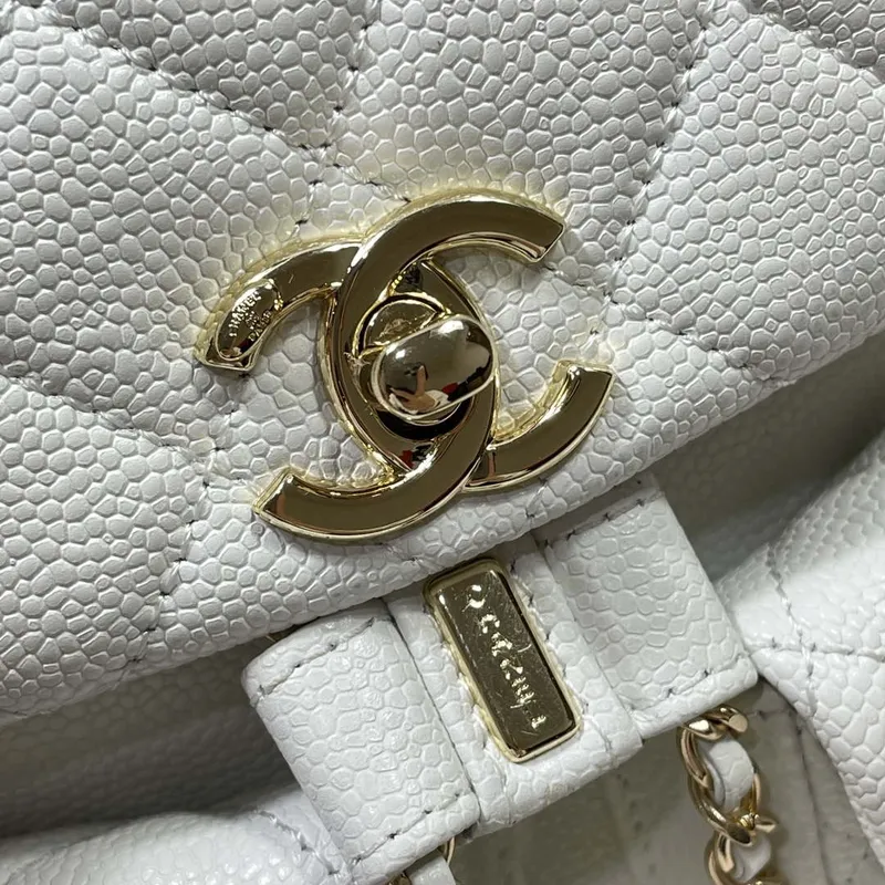 Chanel AS3787 Small Backpack Grained Shiny Calfskin & Gold Tone Metal White