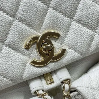Chanel AS3860 Backpack Grained Shiny Calfskin & Gold Tone Metal White