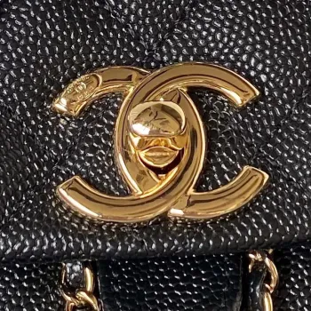 Chanel AS3860 Backpack Grained Shiny Calfskin & Gold Tone Metal Black