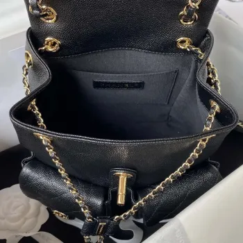 Chanel AS3860 Backpack Grained Shiny Calfskin & Gold Tone Metal Black