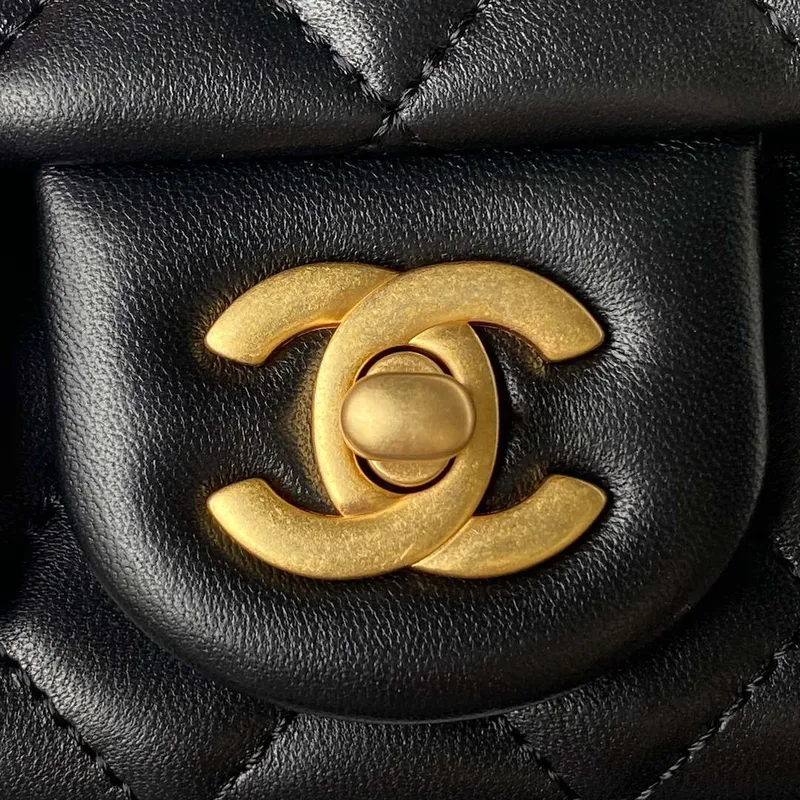 Chanel AS4041 Flap Classic Bag CF Camellia Lambskin Black Gold