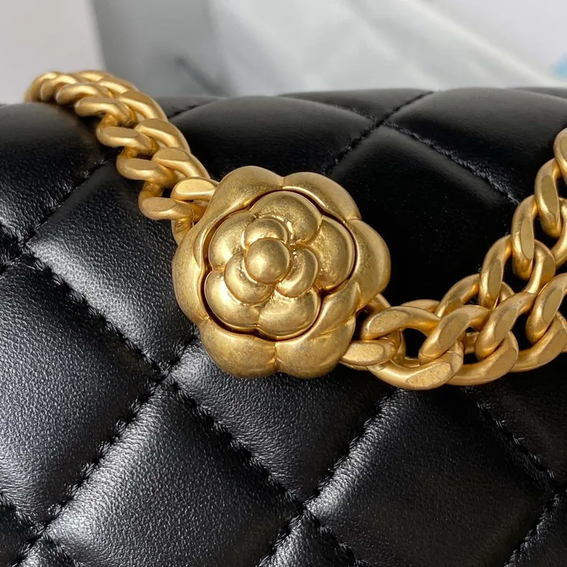 Chanel AS4041 Flap Classic Bag CF Camellia Lambskin Black Gold