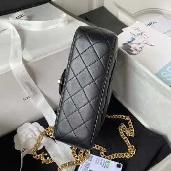 Chanel AS4041 Flap Classic Bag CF Camellia Lambskin Black Gold