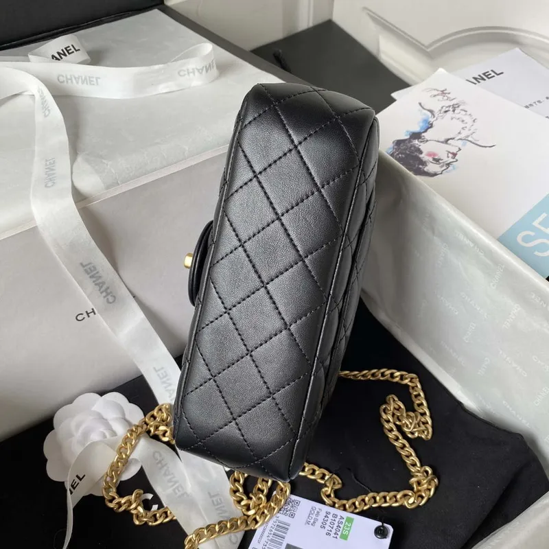 Chanel AS4041 Flap Classic Bag CF Camellia Lambskin Black Gold