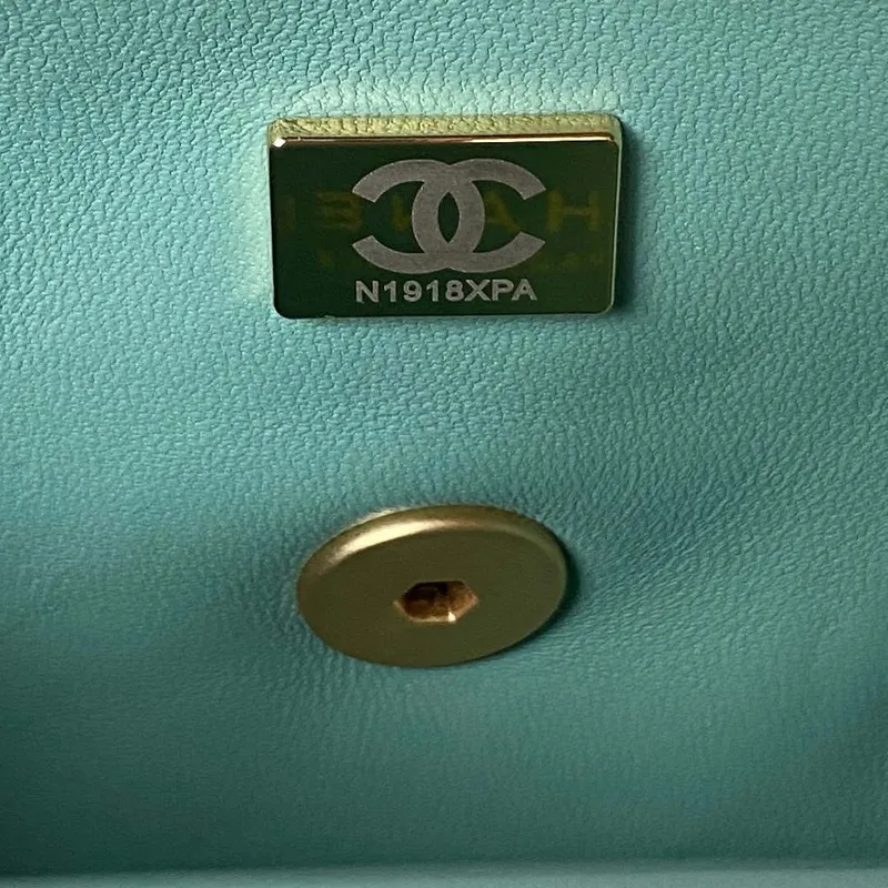 Chanel AS4041 Flap Classic Bag CF Camellia Lambskin Lake Blue Gold