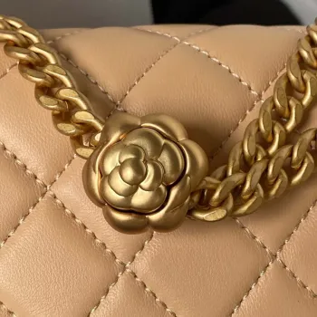 Chanel AS4041 Flap Classic Bag CF Camellia Lambskin Apricot Gold