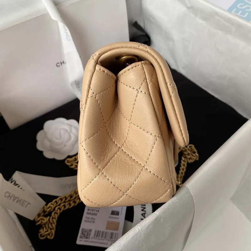 Chanel AS4041 Flap Classic Bag CF Camellia Lambskin Apricot Gold