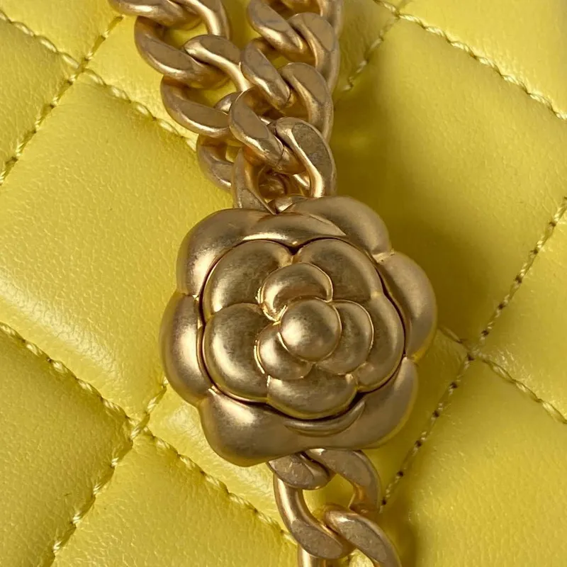 Chanel AS4041 Flap Classic Bag CF Camellia Lambskin Yellow Gold
