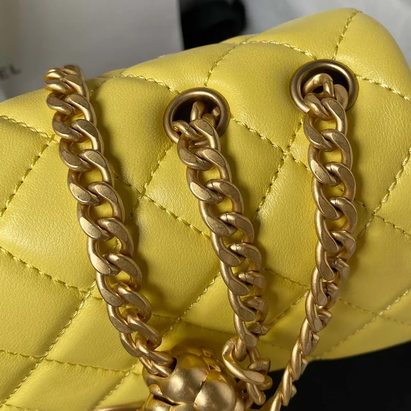 Chanel AS4041 Flap Classic Bag CF Camellia Lambskin Yellow Gold