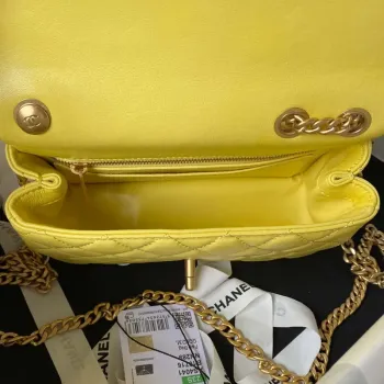 Chanel AS4041 Flap Classic Bag CF Camellia Lambskin Yellow Gold