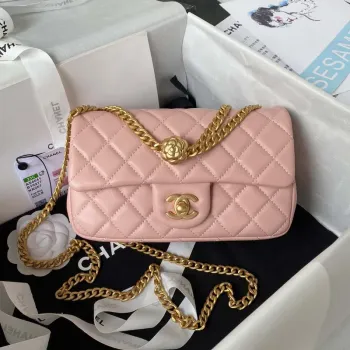 Chanel AS4041 Flap Classic Bag CF Camellia Lambskin Pink Gold