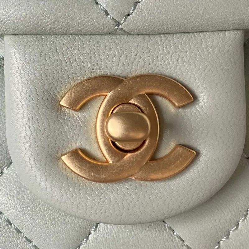 Chanel AS4041 Flap Classic Bag CF Camellia Lambskin Green Gray Gold