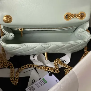 Chanel AS4041 Flap Classic Bag CF Camellia Lambskin Green Gray Gold