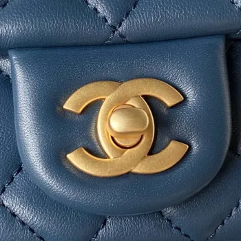 Chanel AS4041 Flap Classic Bag CF Camellia Lambskin Navy Blue Gold