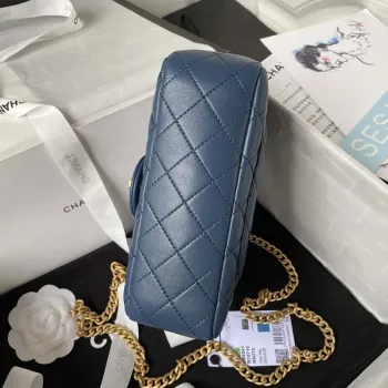 Chanel AS4041 Flap Classic Bag CF Camellia Lambskin Navy Blue Gold