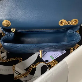 Chanel AS4041 Flap Classic Bag CF Camellia Lambskin Navy Blue Gold