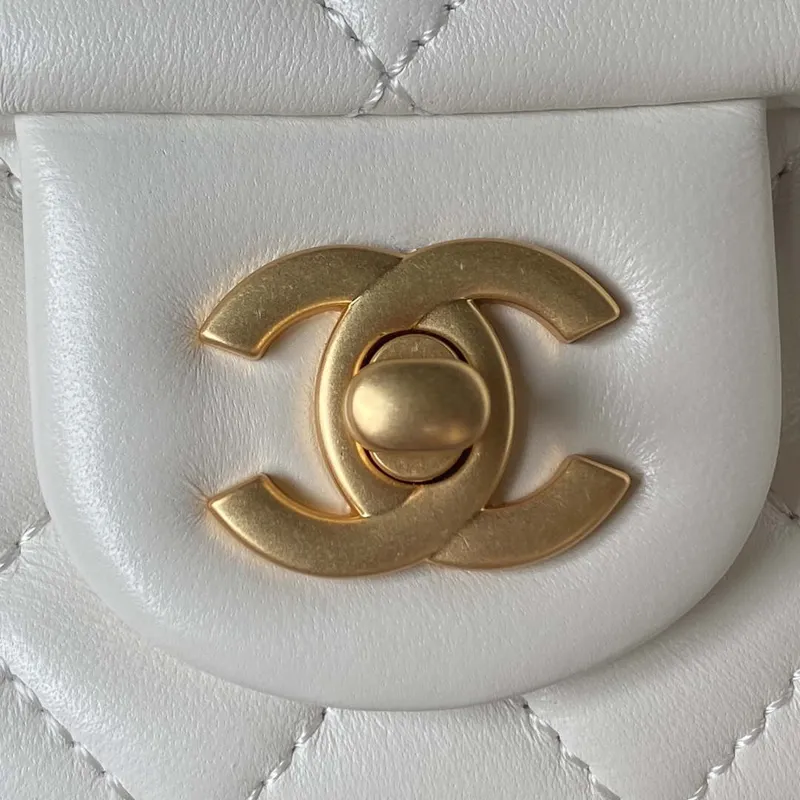 Chanel AS4041 Flap Classic Bag CF Camellia Lambskin White Gold