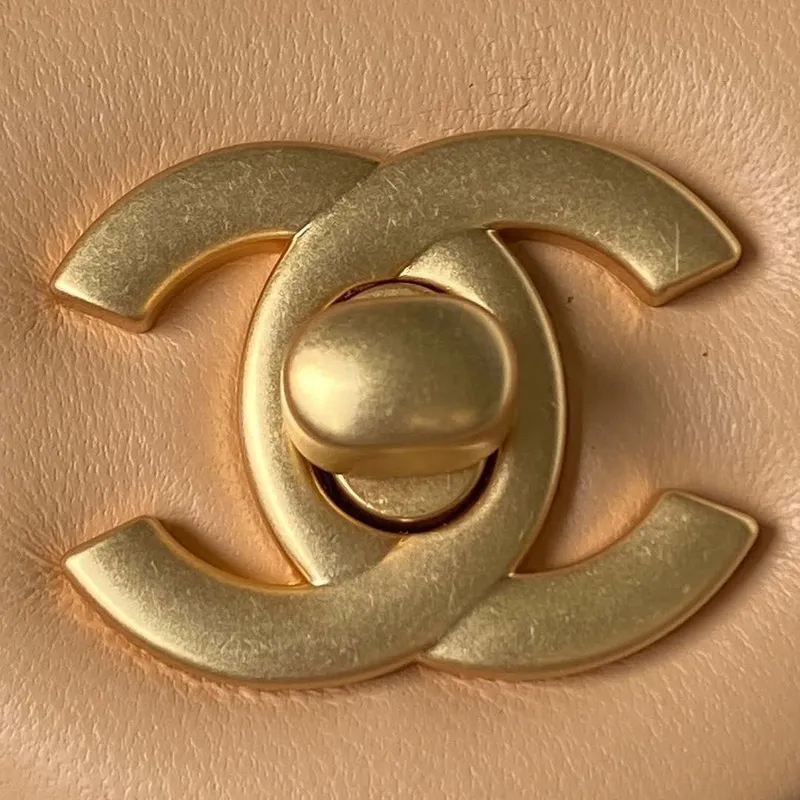 Chanel AS4040 Mini Flap Classic Bag 18 Woc Camellia Lambskin Apricot