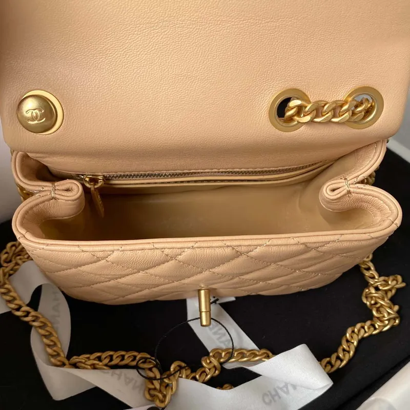 Chanel AS4040 Mini Flap Classic Bag 18 Woc Camellia Lambskin Apricot
