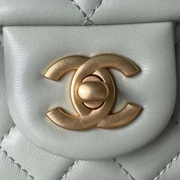 Chanel AS4040 Mini Flap Classic Bag 18 Woc Camellia Lambskin Green Gray