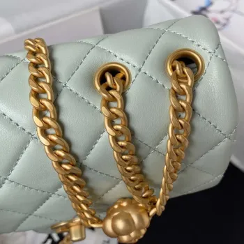 Chanel AS4040 Mini Flap Classic Bag 18 Woc Camellia Lambskin Green Gray