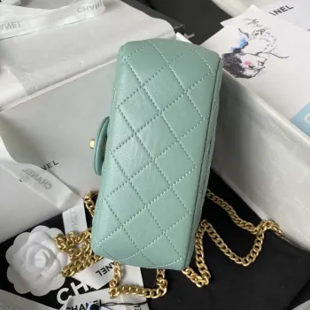 Chanel AS4040 Mini Flap Classic Bag 18 Woc Camellia Lambskin Lake Blue