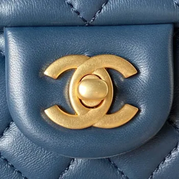 Chanel AS4040 Mini Flap Classic Bag 18 Woc Camellia Lambskin Dark Blue
