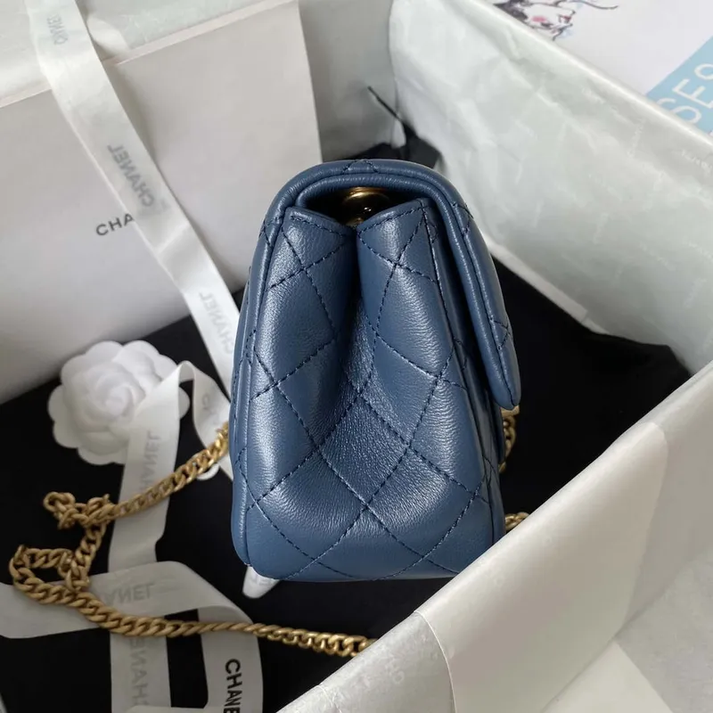 Chanel AS4040 Mini Flap Classic Bag 18 Woc Camellia Lambskin Dark Blue