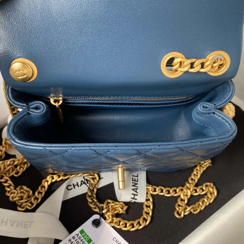 Chanel AS4040 Mini Flap Classic Bag 18 Woc Camellia Lambskin Dark Blue