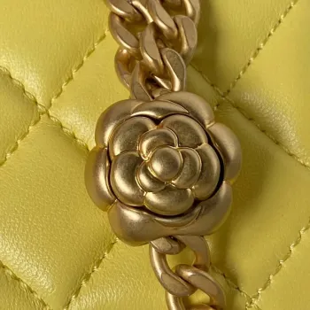 Chanel AS4040 Mini Flap Classic Bag 18 Woc Camellia Lambskin Yellow
