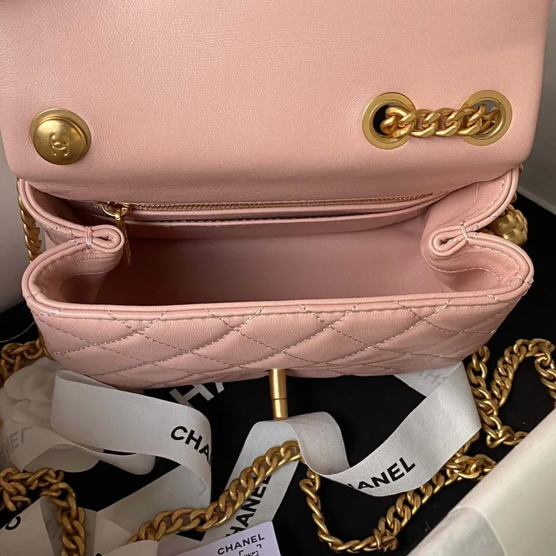 Chanel AS4040 Mini Flap Classic Bag 18 Woc Camellia Lambskin Pink