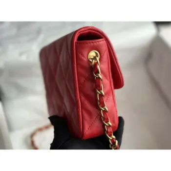 Chanel AS3979 Mini Flap Bag Lambskin Plexi & Gold Tone Meta Red