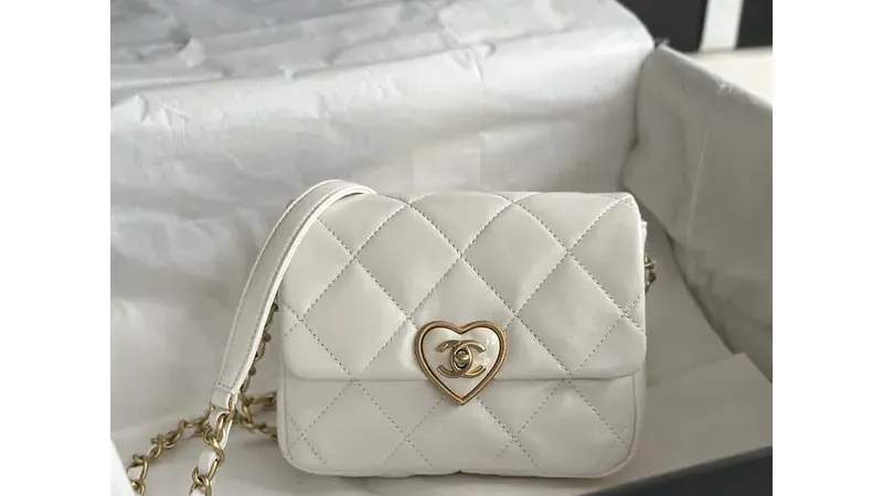 Chanel AS3979 Mini Flap Bag — Timeless White Lambskin with Plexi & Gold-Tone Detail