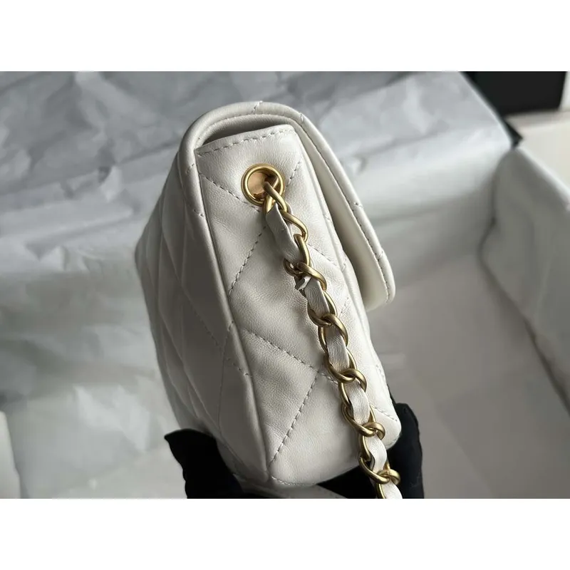 Chanel AS3979 Mini Flap Bag Lambskin Plexi & Gold Tone Meta White
