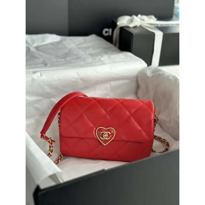 Chanel AS3986 Small Flap Bag Lambskin Plexi & Gold Tone Meta Red