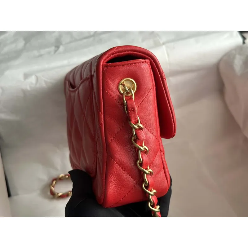 Chanel AS3986 Small Flap Bag Lambskin Plexi & Gold Tone Meta Red