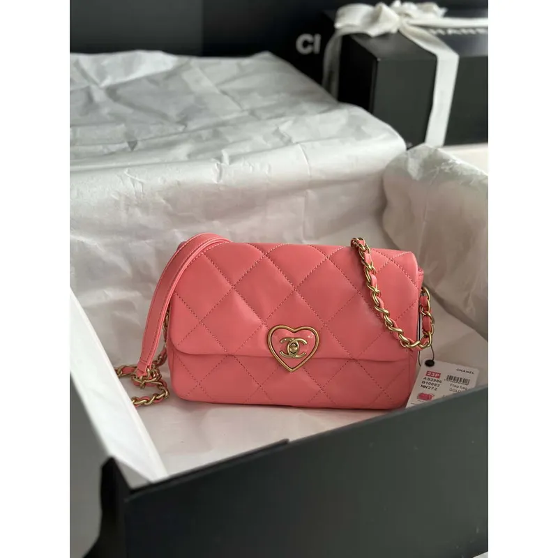 Chanel AS3986 Small Flap Bag Lambskin Plexi & Gold Tone Meta Pink