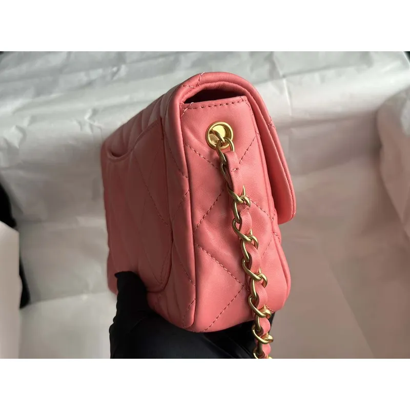 Chanel AS3986 Small Flap Bag Lambskin Plexi & Gold Tone Meta Pink