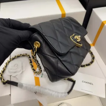 Chanel AS3986 Small Flap Bag Lambskin Plexi & Gold Tone Metal Black