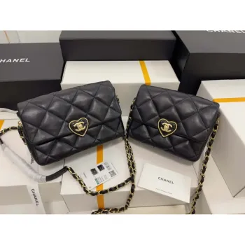 Chanel AS3986 Small Flap Bag Lambskin Plexi & Gold Tone Metal Black