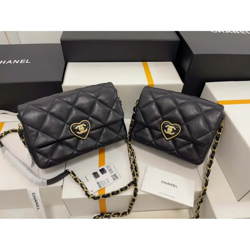 Chanel AS3986 Small Flap Bag Lambskin Plexi & Gold Tone Metal Black