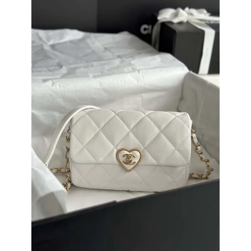 Chanel AS3986 Small Flap Bag Lambskin Plexi & Gold Tone Metal White