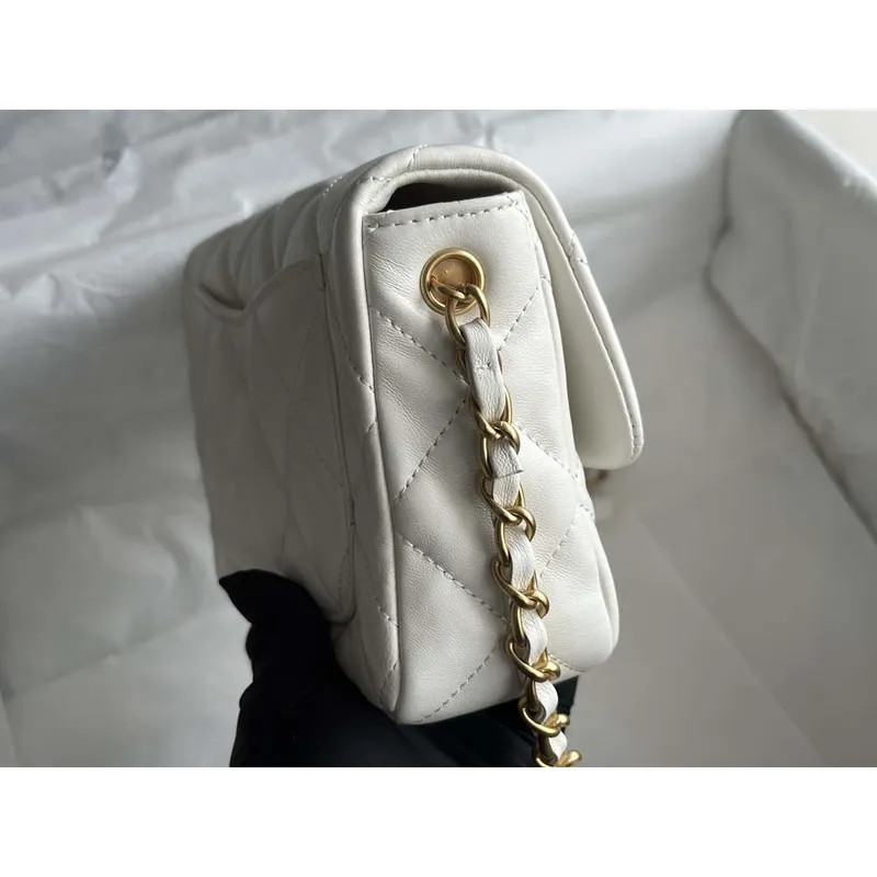 Chanel AS3986 Small Flap Bag Lambskin Plexi & Gold Tone Metal White