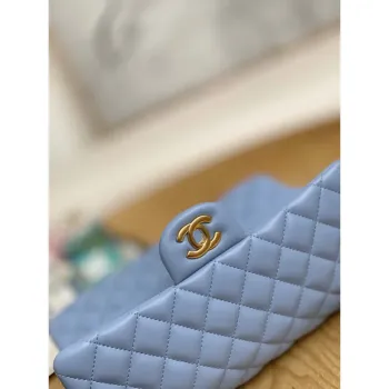 Chanel A01112 Flap Classic Bag Lambskin Light Blue Gold