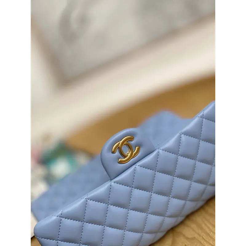 Chanel A01112 Flap Classic Bag Lambskin Light Blue Gold