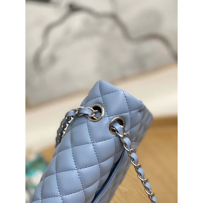 Chanel A01112 Flap Classic Bag Lambskin Light Blue Silver