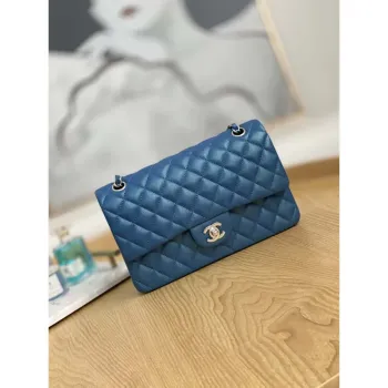 Chanel A01112 Flap Handbag Classic Grained shiny Calfskin Navy Blue Silver