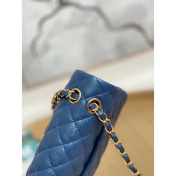 Chanel A01112 Flap Handbag Classic Grained shiny Calfskin Navy Blue Gold